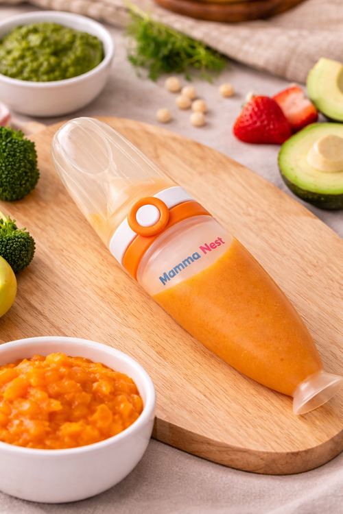 Mamma Nest Silicone Baby Feeder Squeezer Spoon | BPA-Free Infant Feeding Bottle Spoon | Easy Squeeze Food Dispenser for Babies | 120ml Baby Feeding Spoon